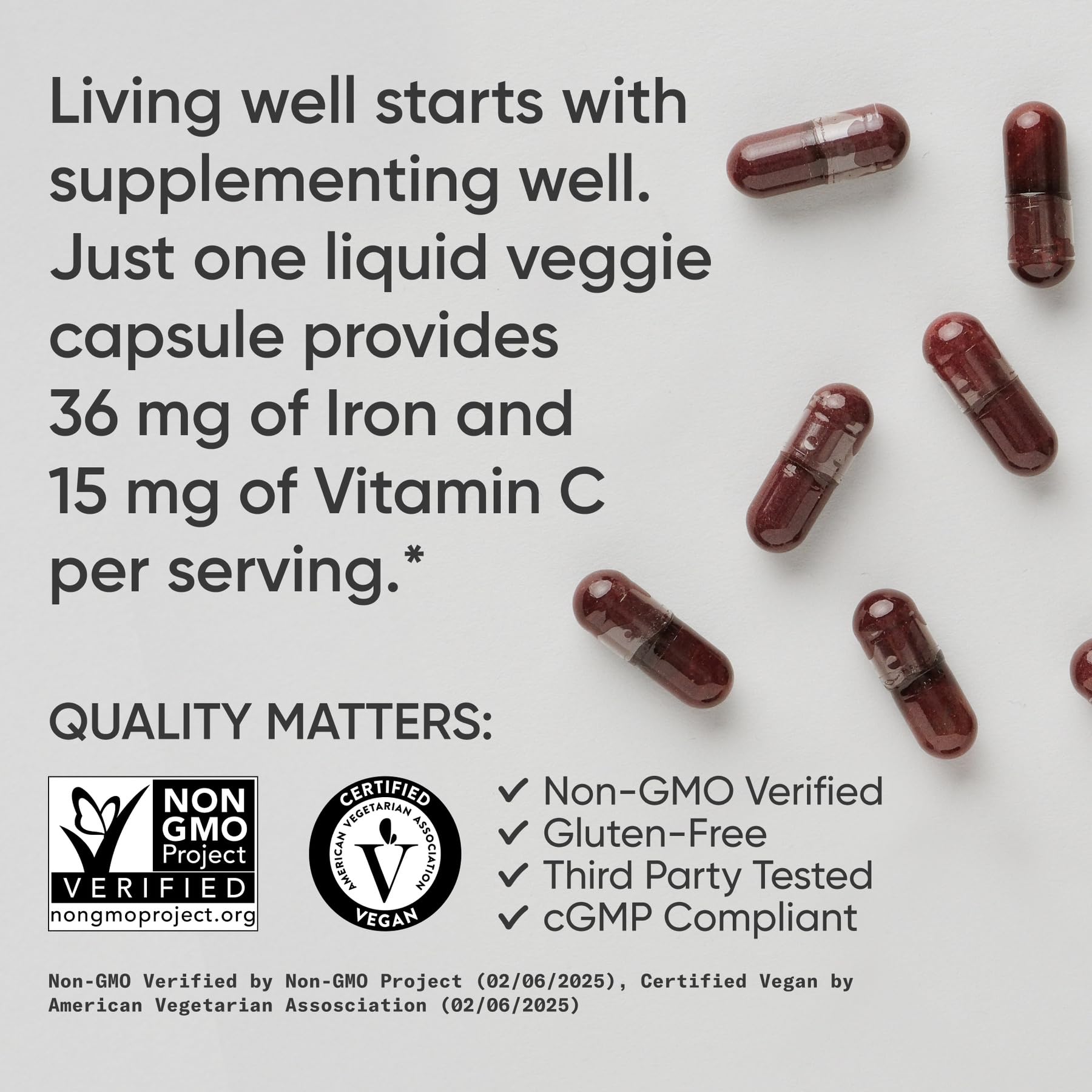 Sports Research Blood Balance Iron Support Supplement capsules in hand