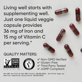 Sports Research Blood Balance Iron Support Supplement capsules in hand