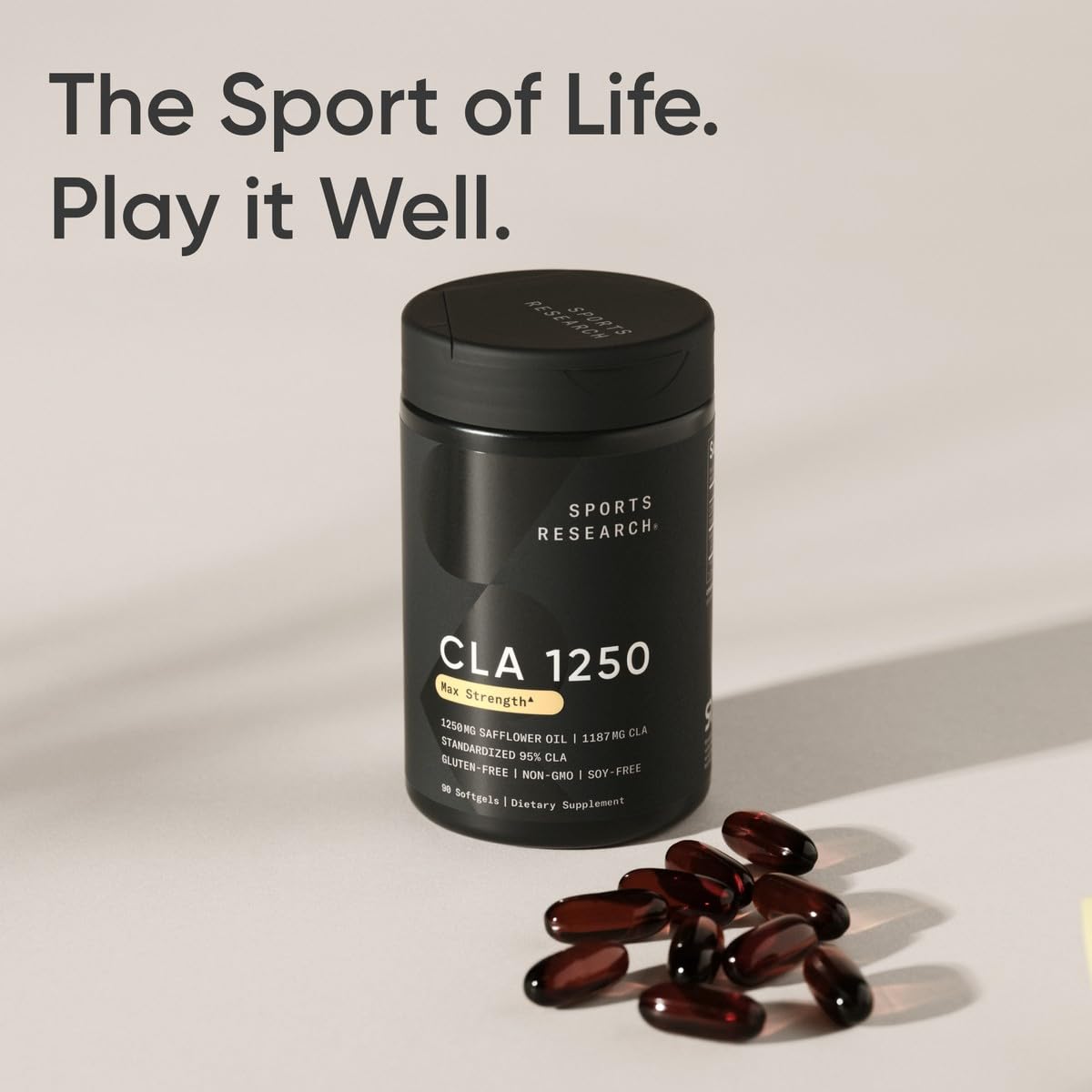 Sports Research CLA Softgels 1250mg lifestyle scene with fitness gear