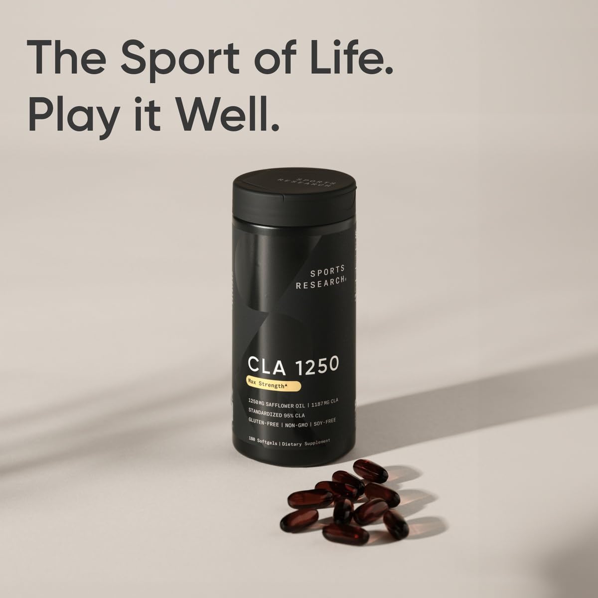 Sports Research CLA Softgels on a wooden table