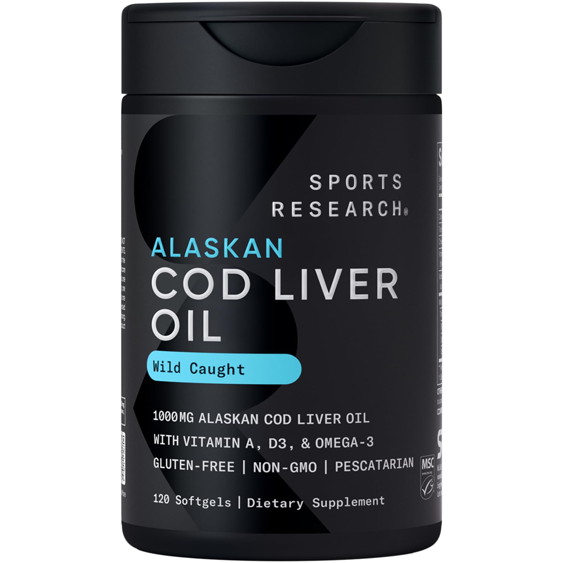 Sports Research Cod Liver Oil Softgels front view packaging