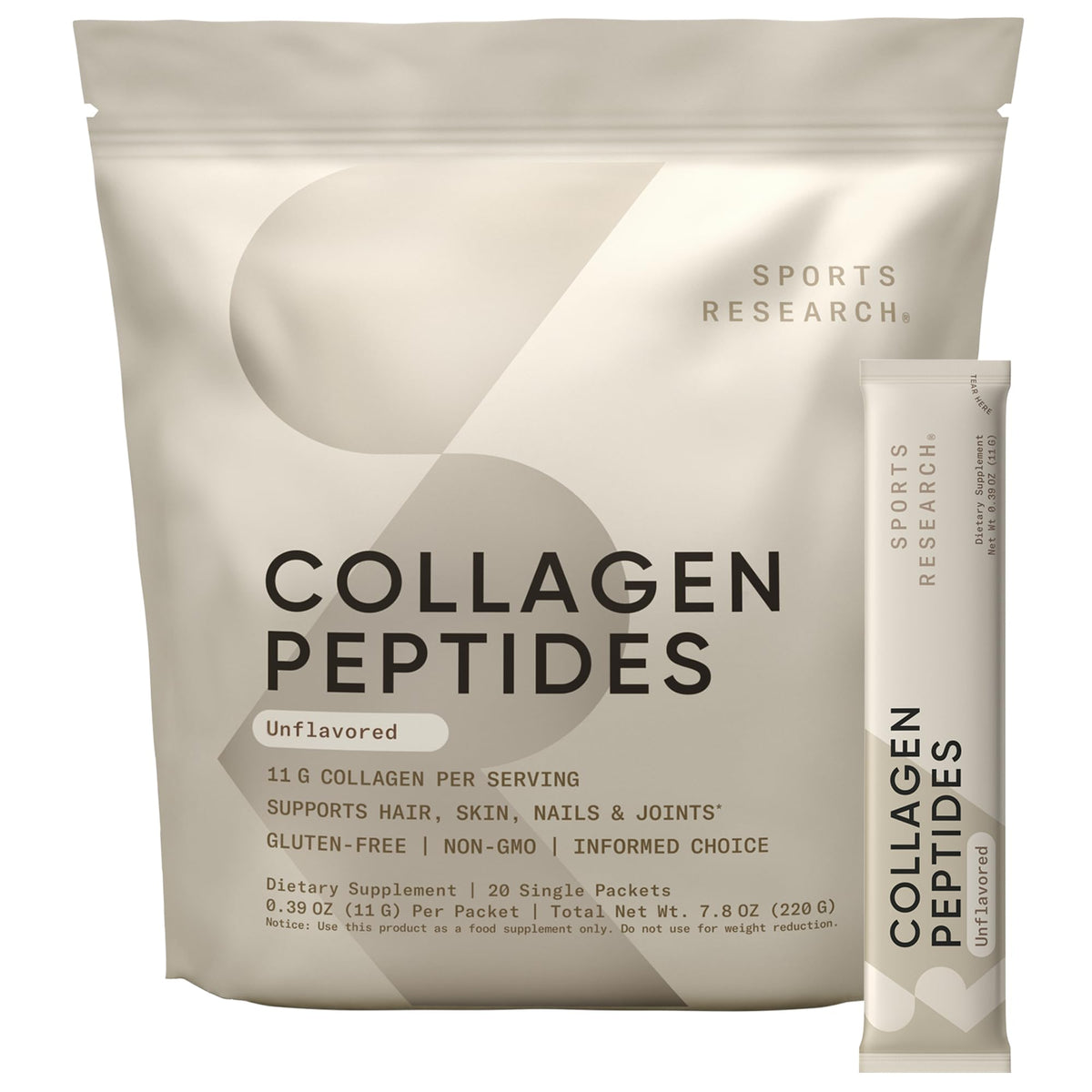 Sports Research Collagen Peptides Powder 313g front view