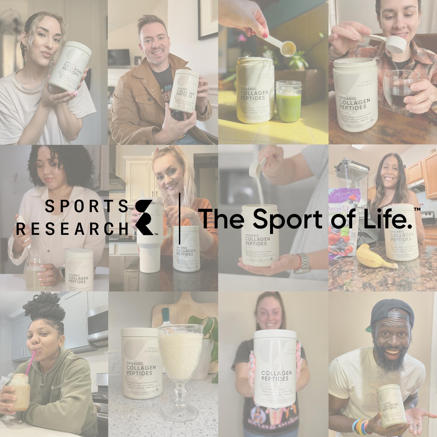 Sports Research Collagen Peptides with Matcha in a bowl with a scoop