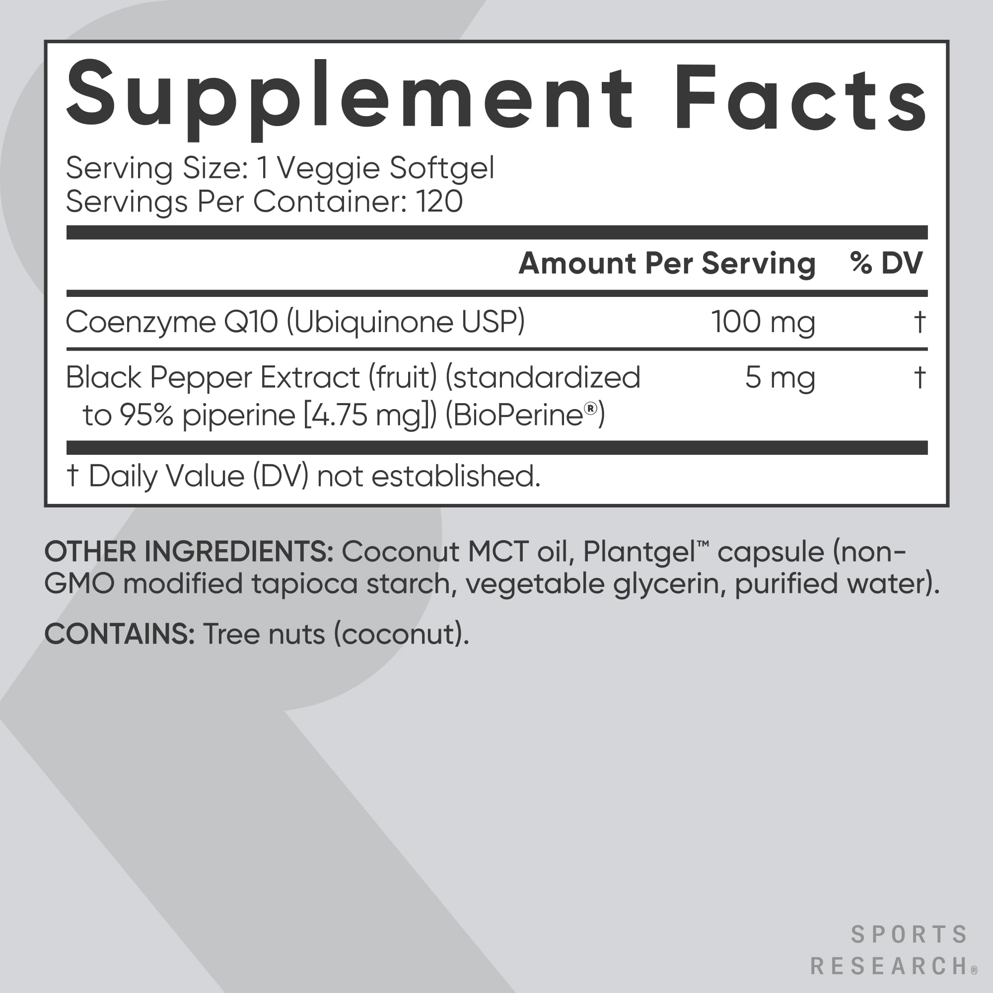 Sports Research CoQ10 Supplement bottle with Bioperine