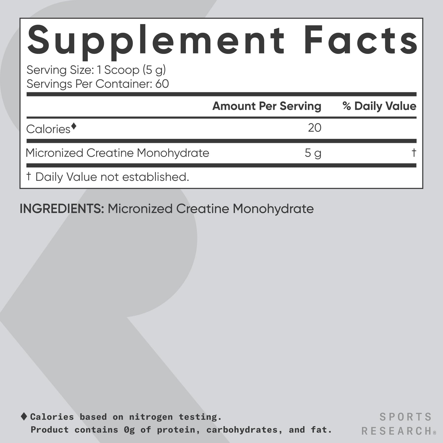 Sports Research Creatine Monohydrate Powder 300g side view