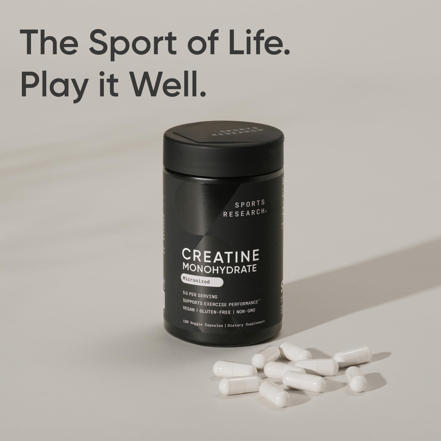 Sports Research Creatine Monohydrate Powder 5g Capsules close-up