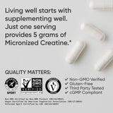 Sports Research Creatine Monohydrate Powder 5g Capsules with dosage information