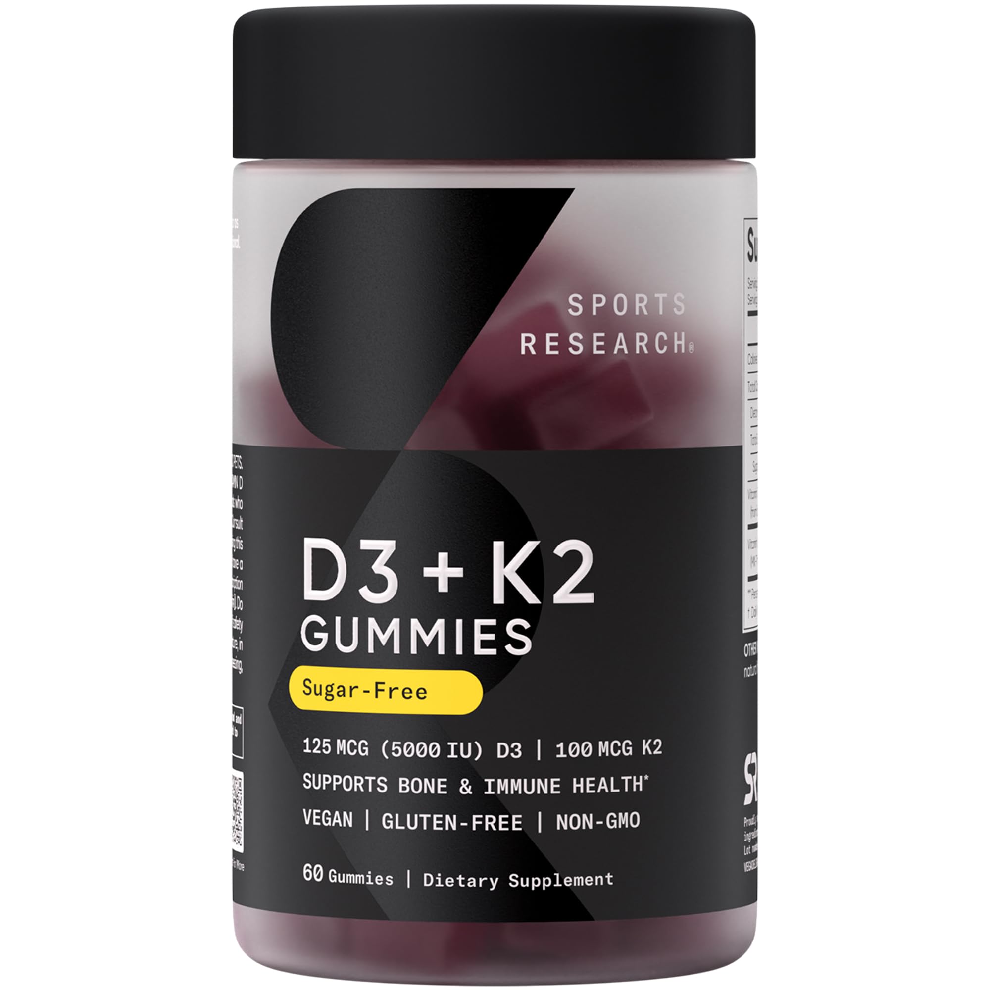 Sports Research D3 & K2 Gummies front view, sugar free
