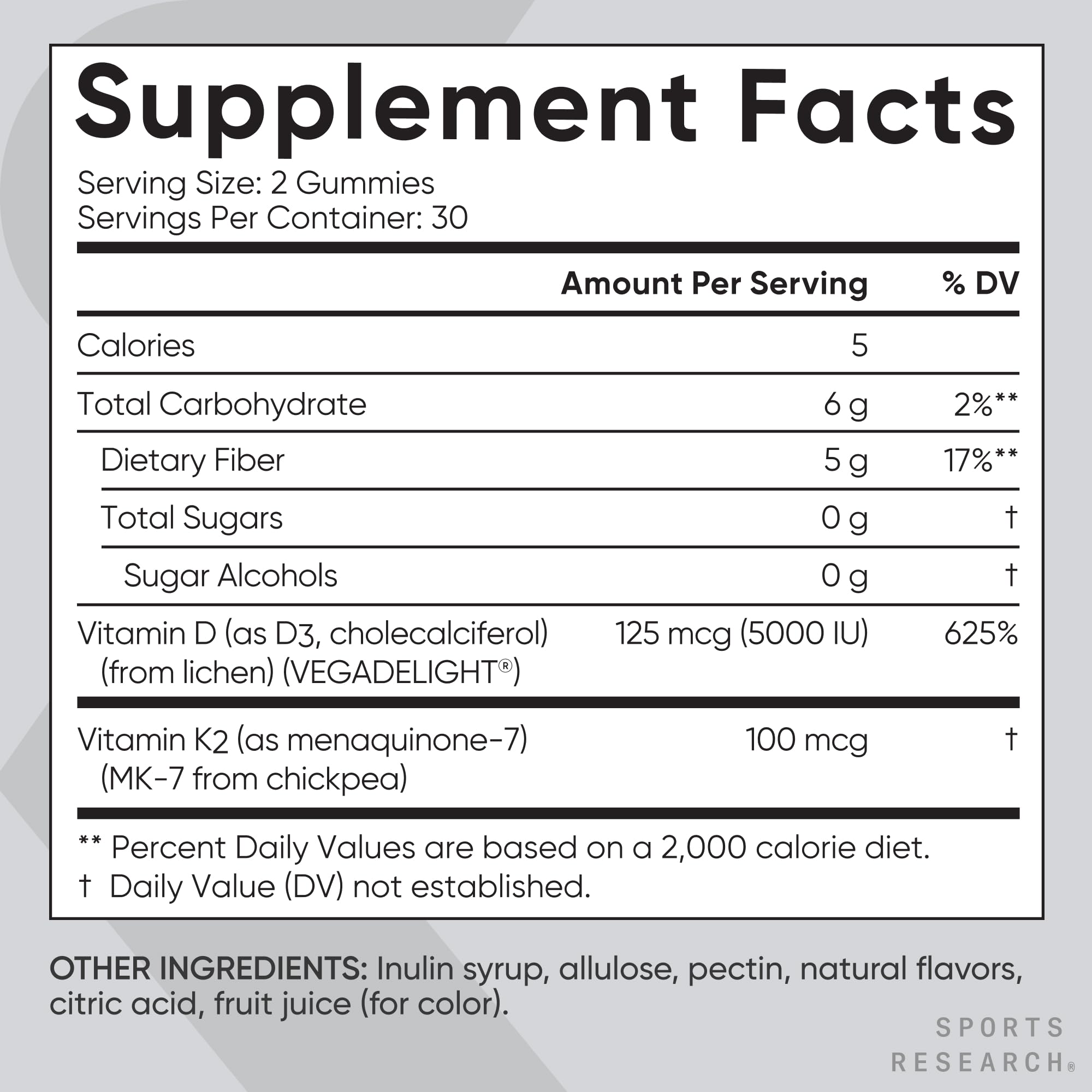 Sports Research D3 & K2 Gummies with a measuring spoon