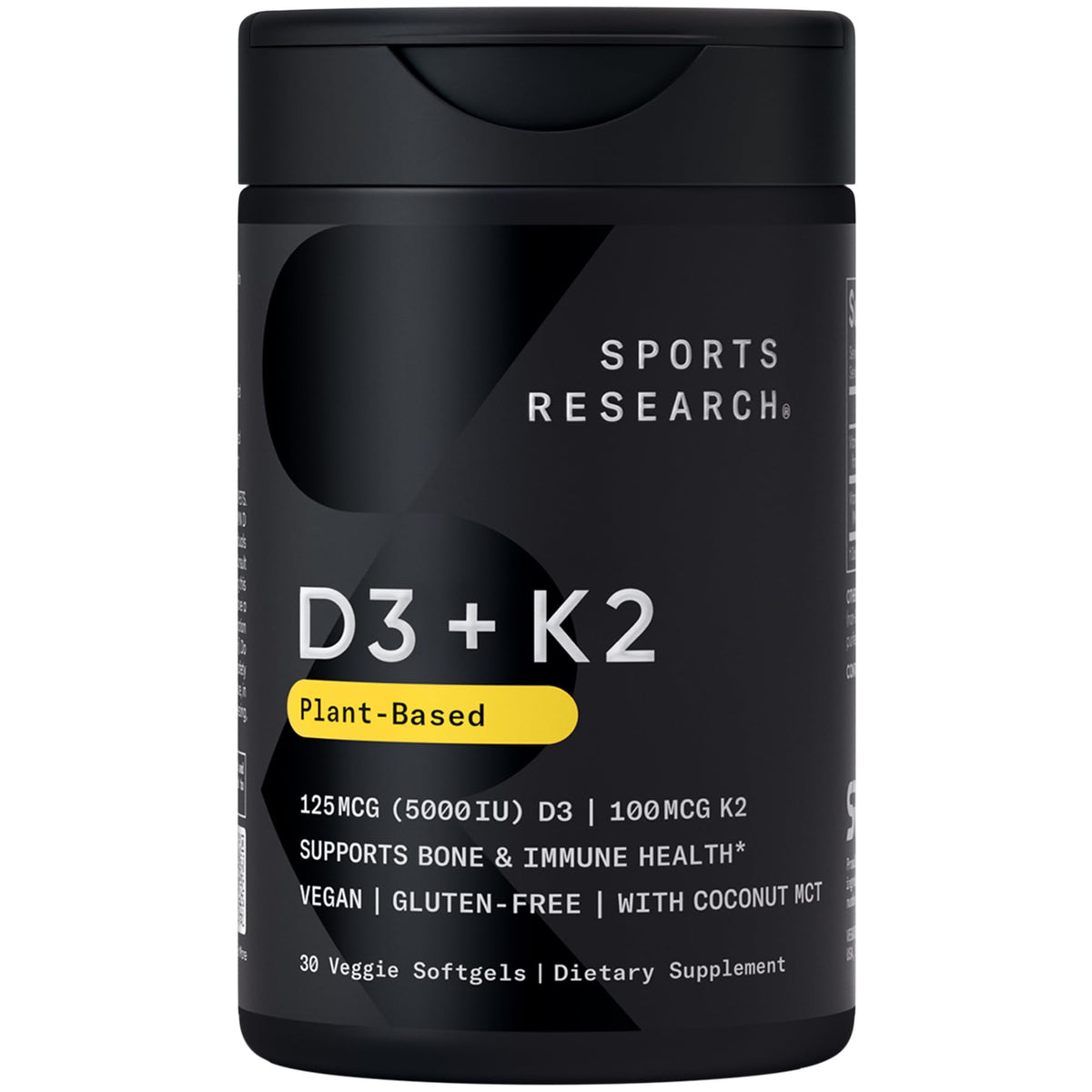 Sports Research D3 + K2 Softgels front view with packaging