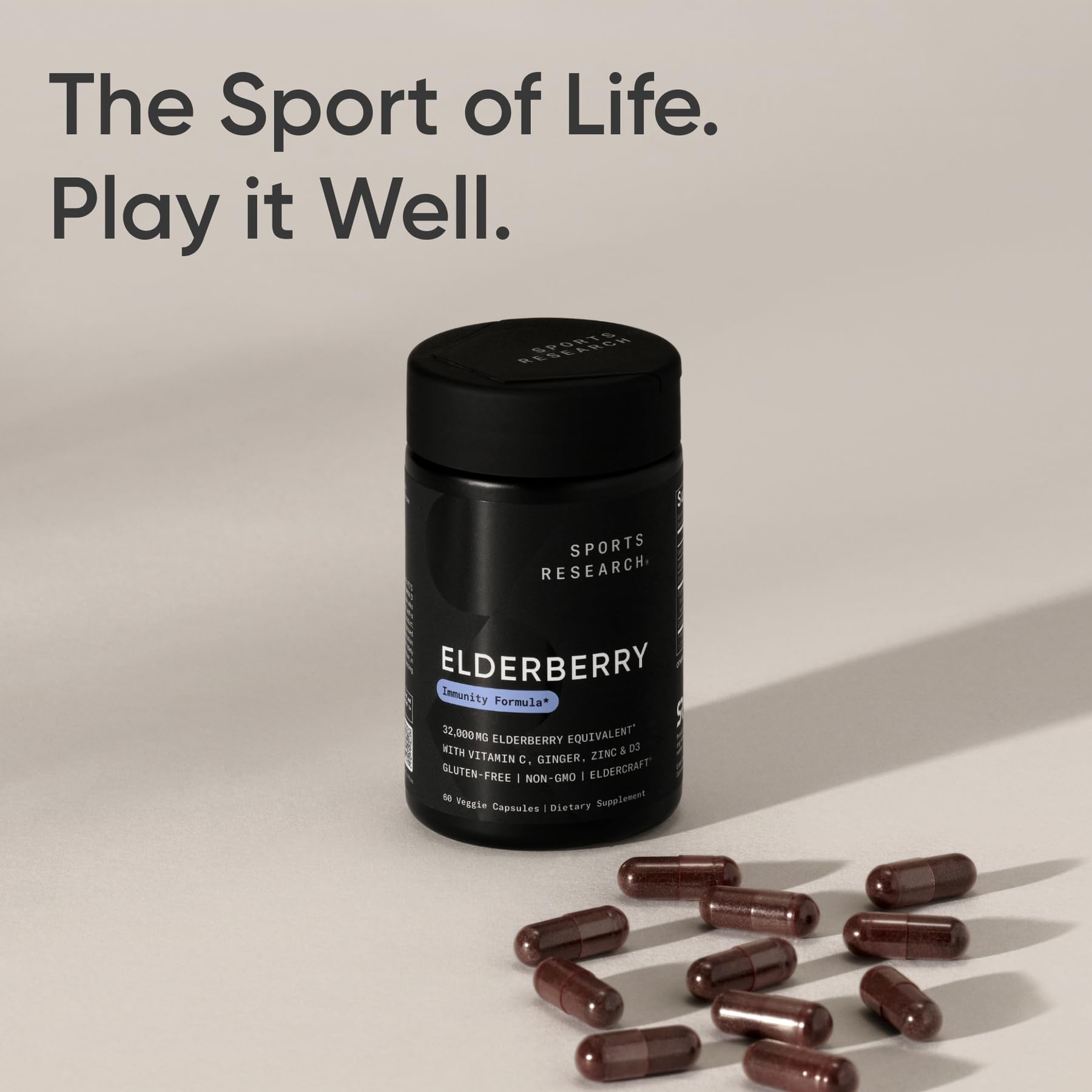 Sports Research Elderberry Capsules display with natural background