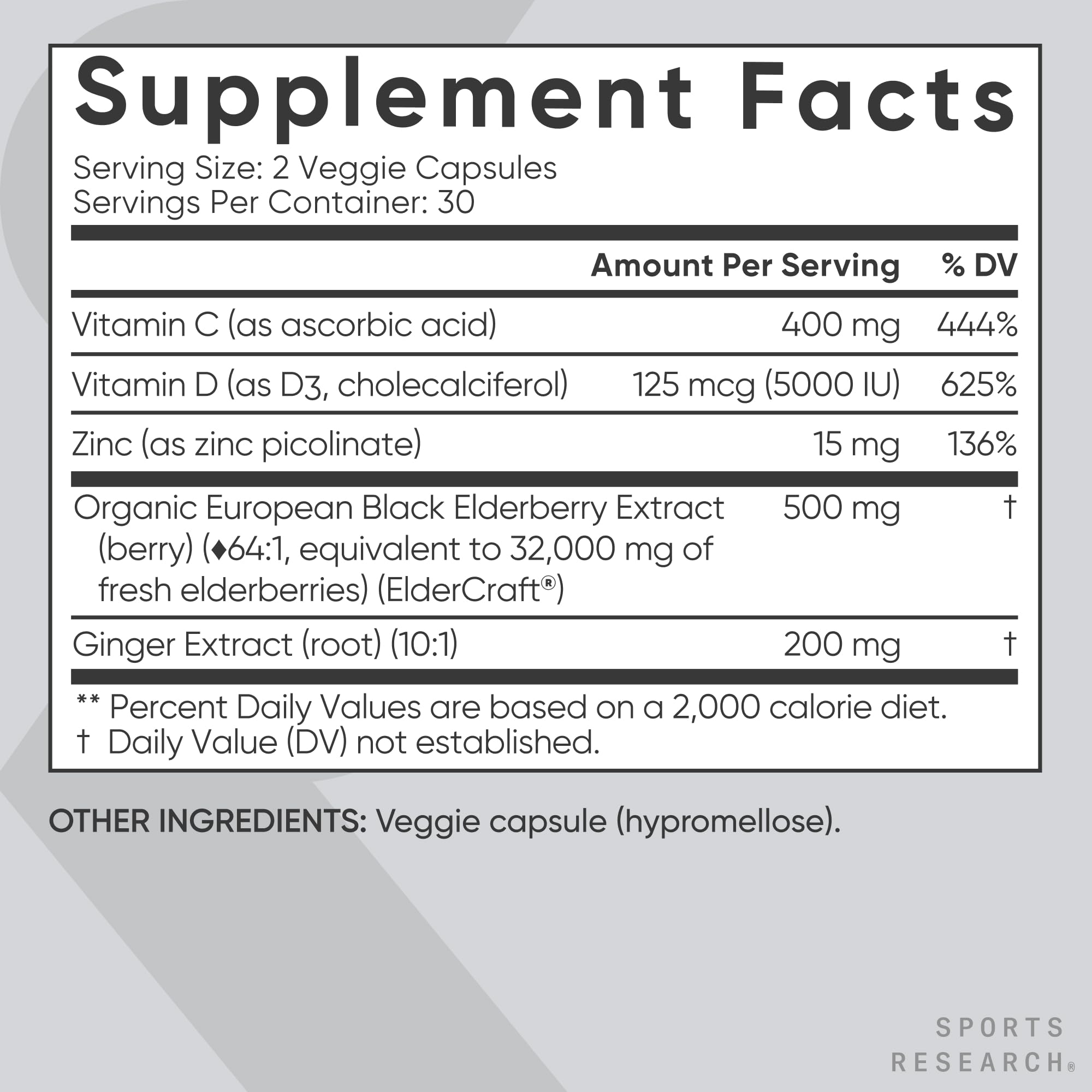 Sports Research Elderberry Capsules on a wooden table