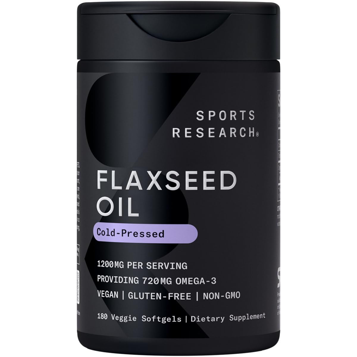 Sports Research Flaxseed Oil 1200mg Vegan Capsules front view