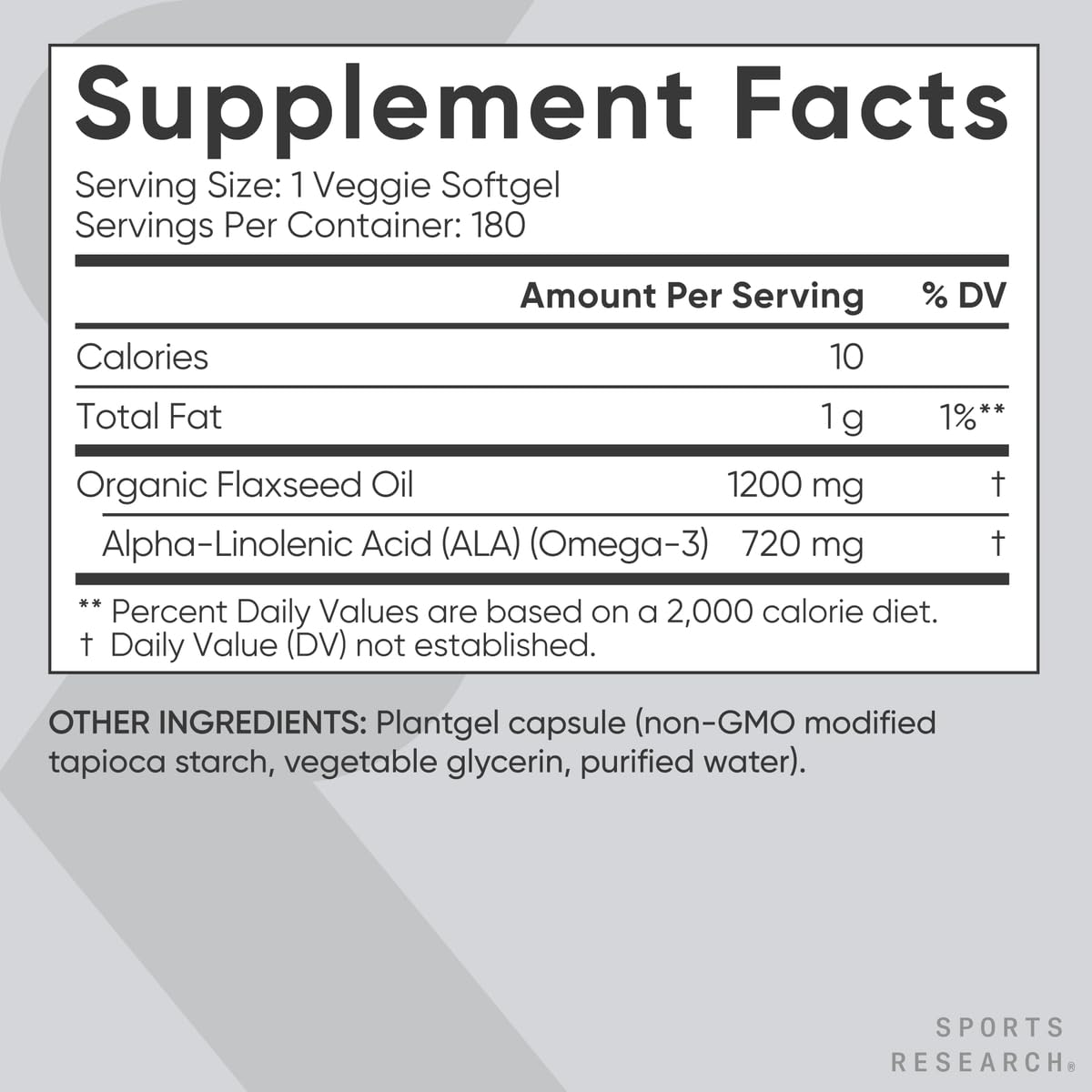 Sports Research Flaxseed Oil bottle with nutrition facts