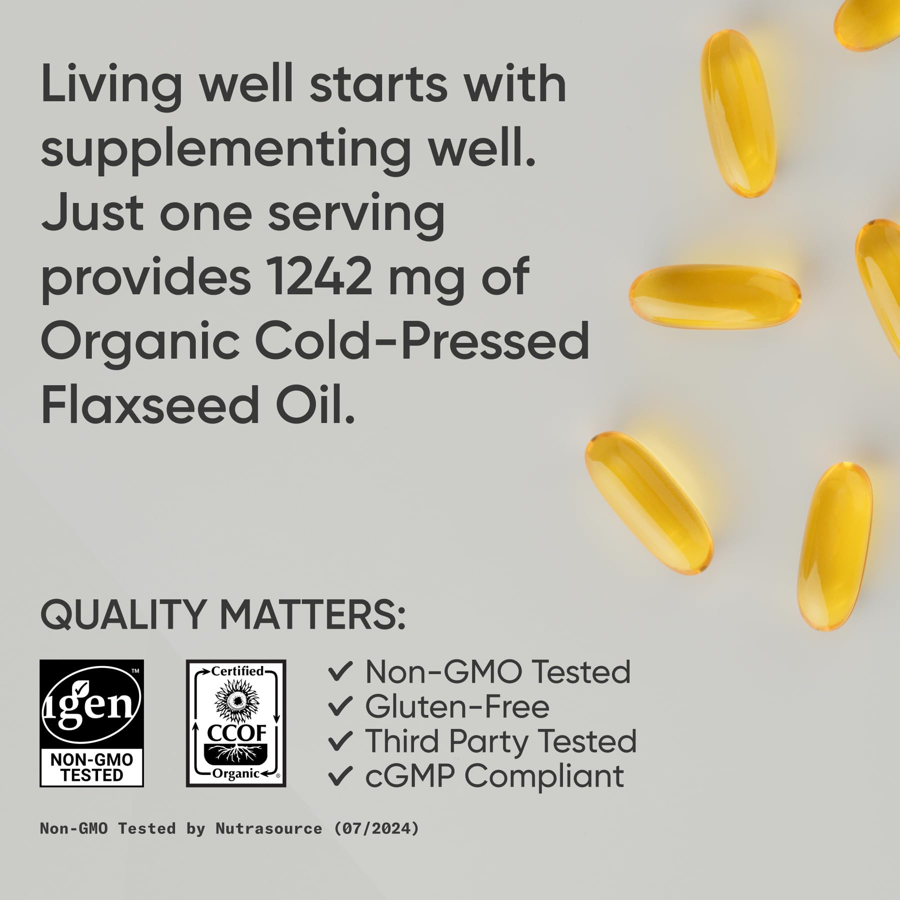 Sports Research Flaxseed Oil Softgels with a measuring spoon