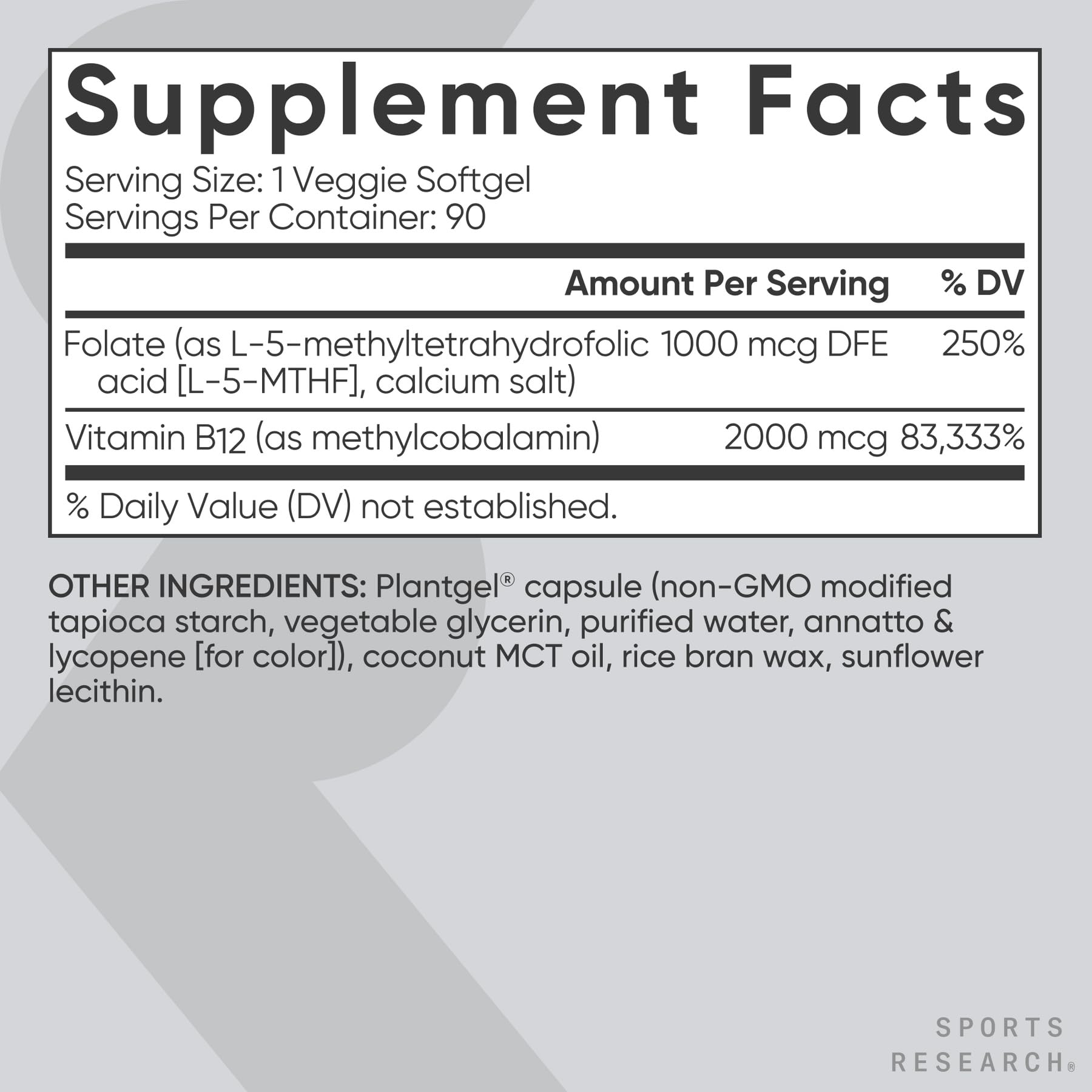 Sports Research Folic Acid B9 Supplement 1000 mcg ingredients list
