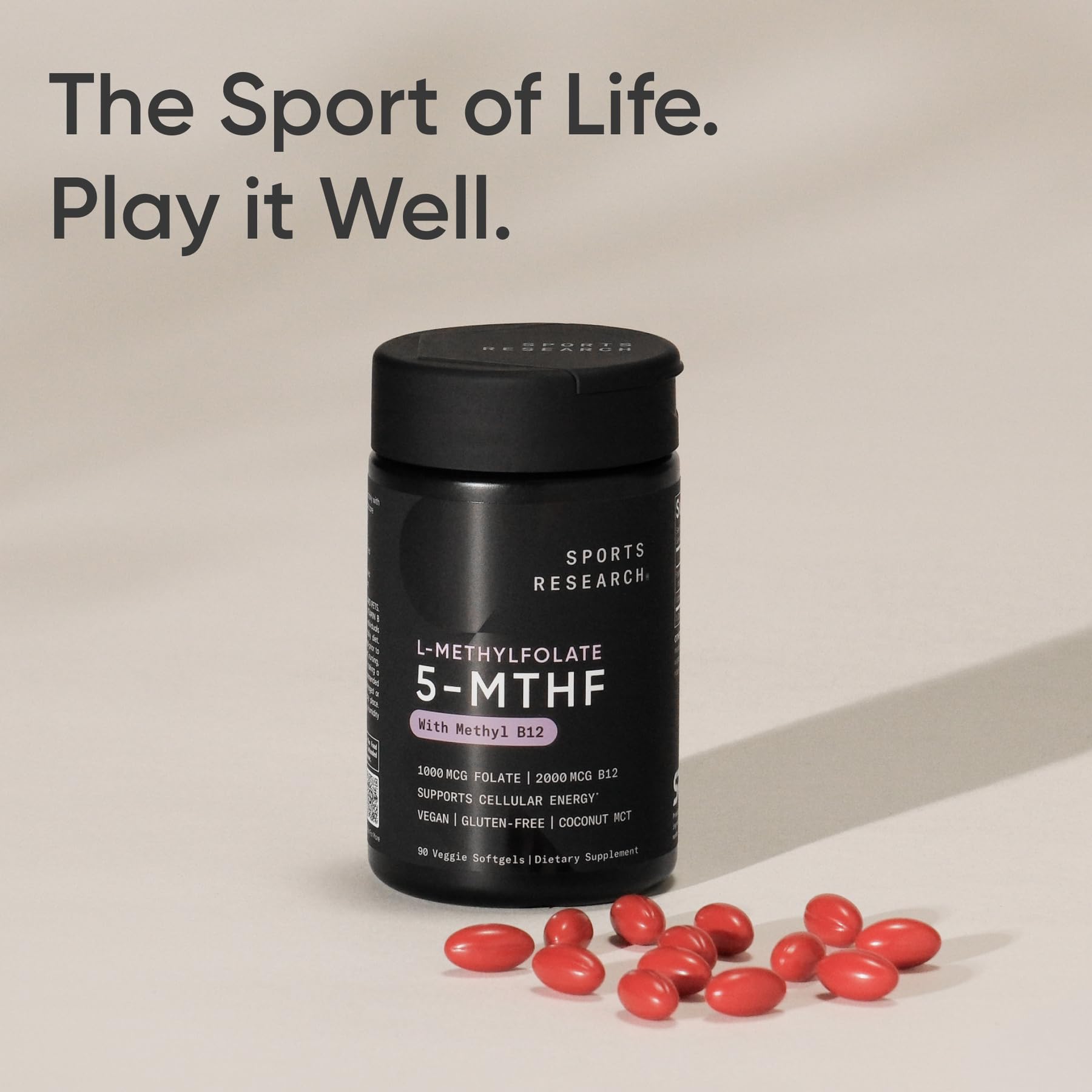 Sports Research Folic Acid B9 Supplement 1000 mcg on a wooden table