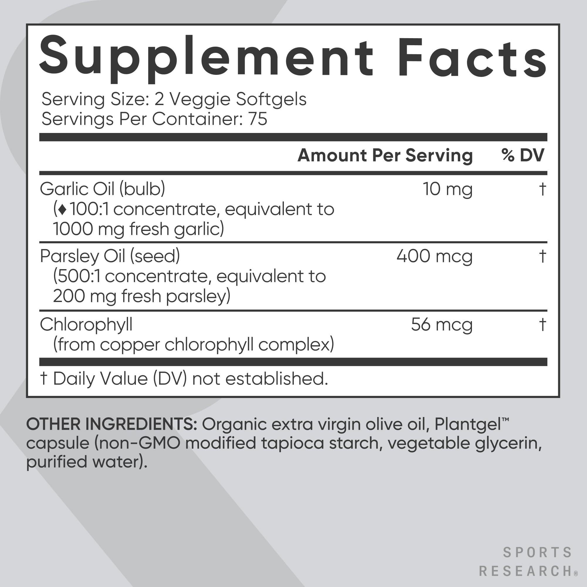 Sports Research Garlic & Parsley Oil Supplement ingredients list