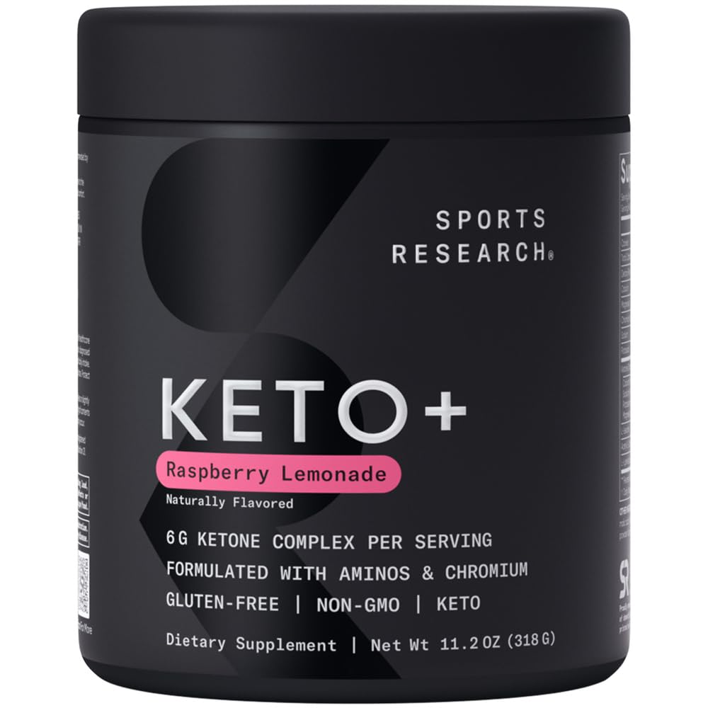 Sports Research Keto Plus Powder 404g Raspberry Lemonade front view