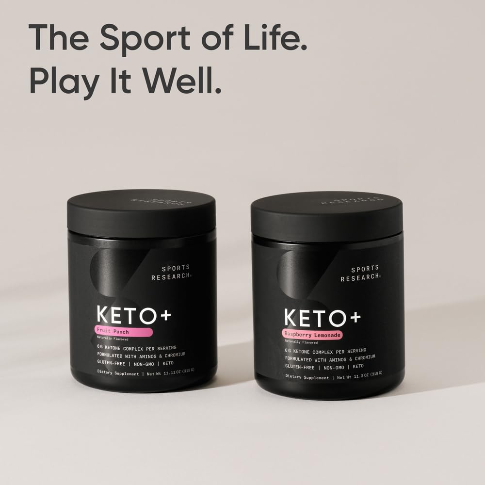 Sports Research Keto Plus Powder Raspberry Lemonade on a kitchen counter