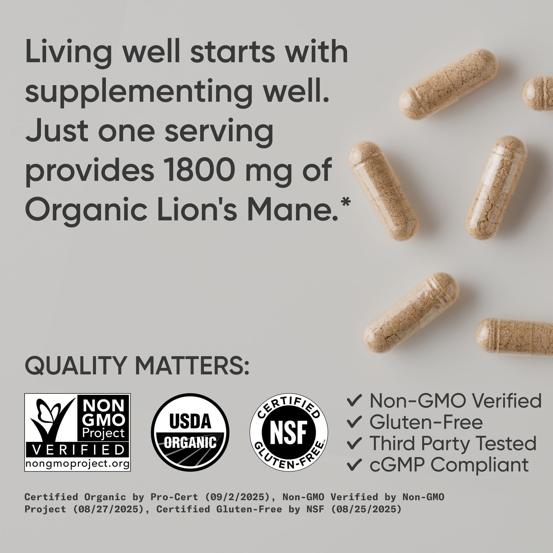 Sports Research Lion’s Mane Mushroom Capsules on a wooden table