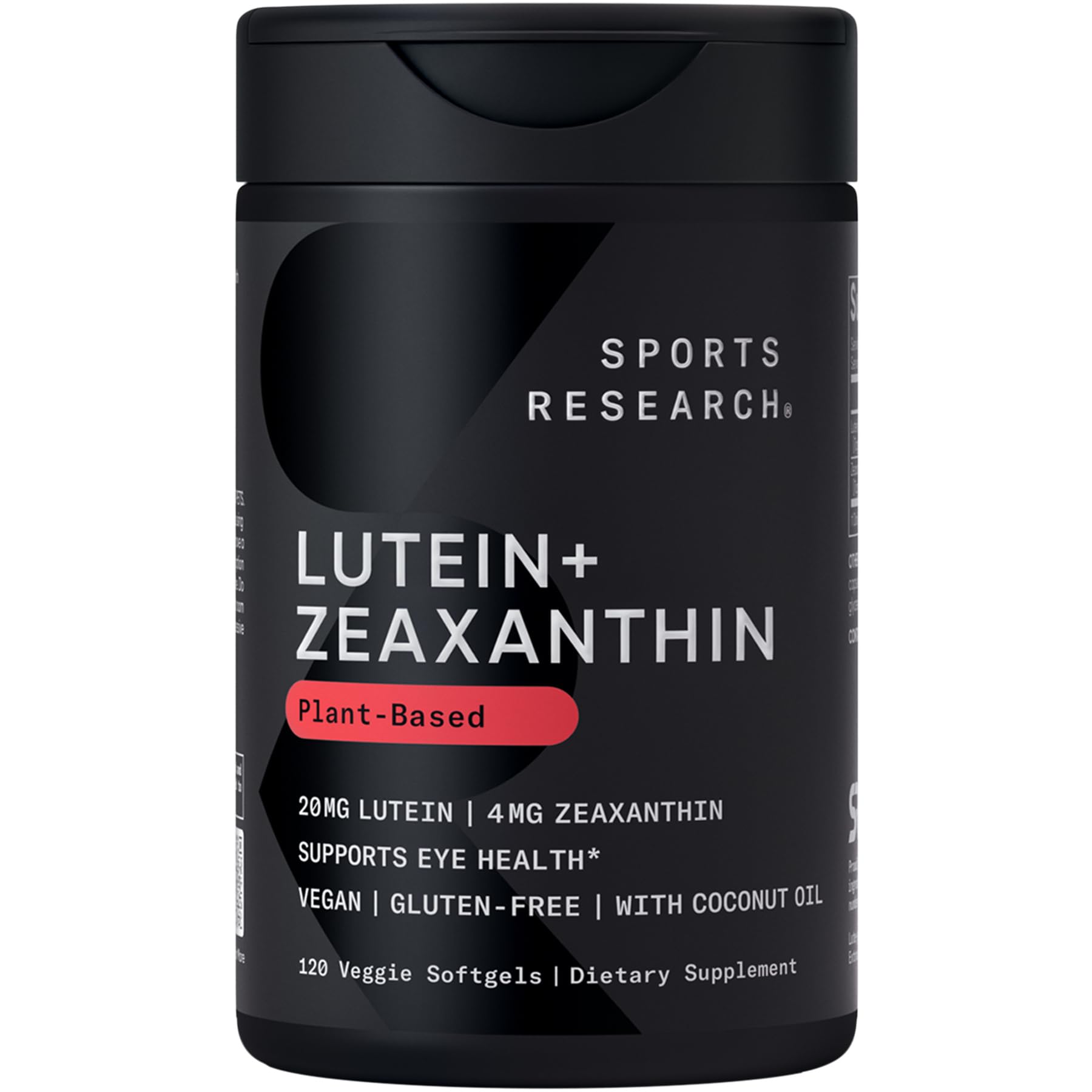 Sports Research Lutein + Zeaxanthin 20mg veggie capsules front view