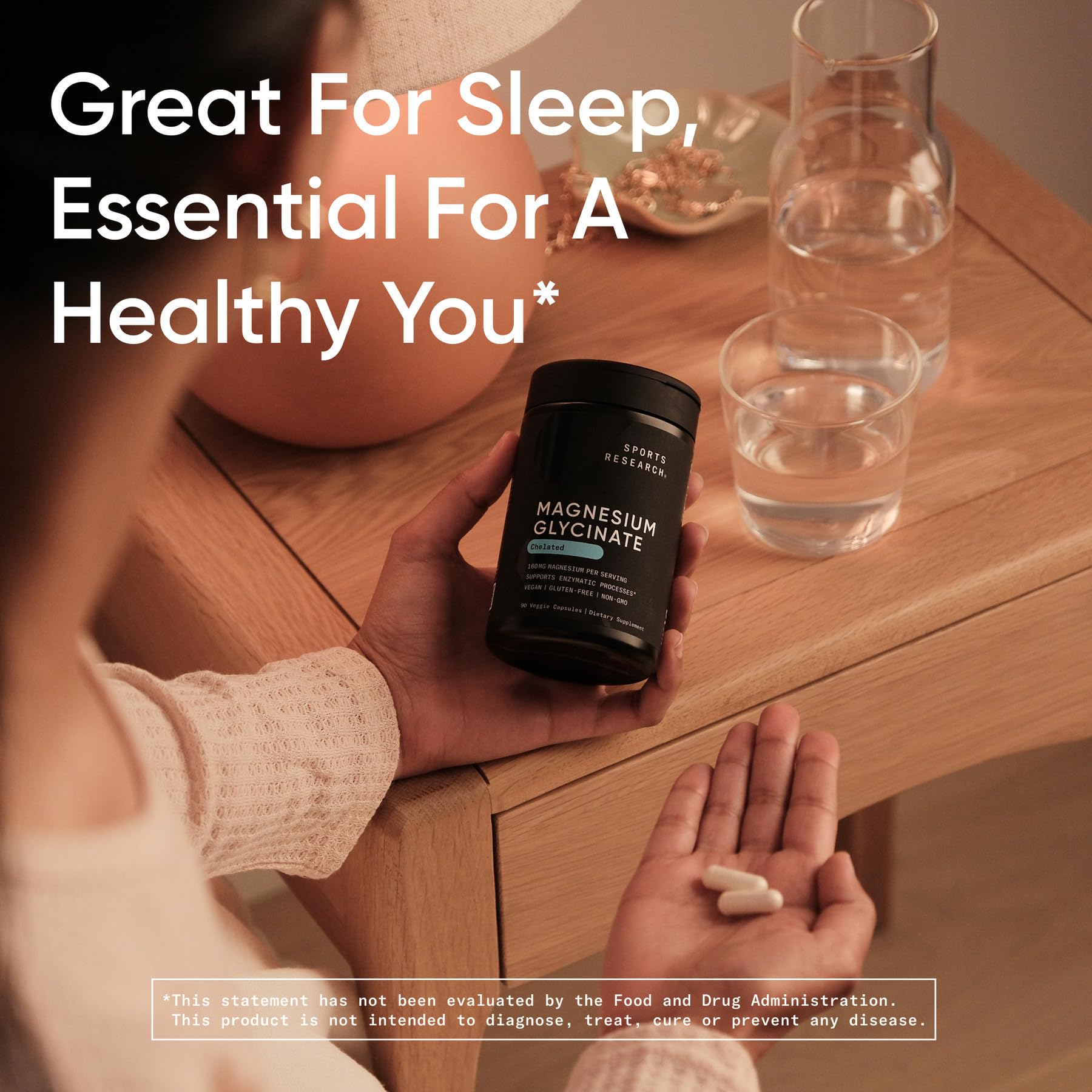 Sports Research Magnesium Glycinate 160mg vegan capsules close-up