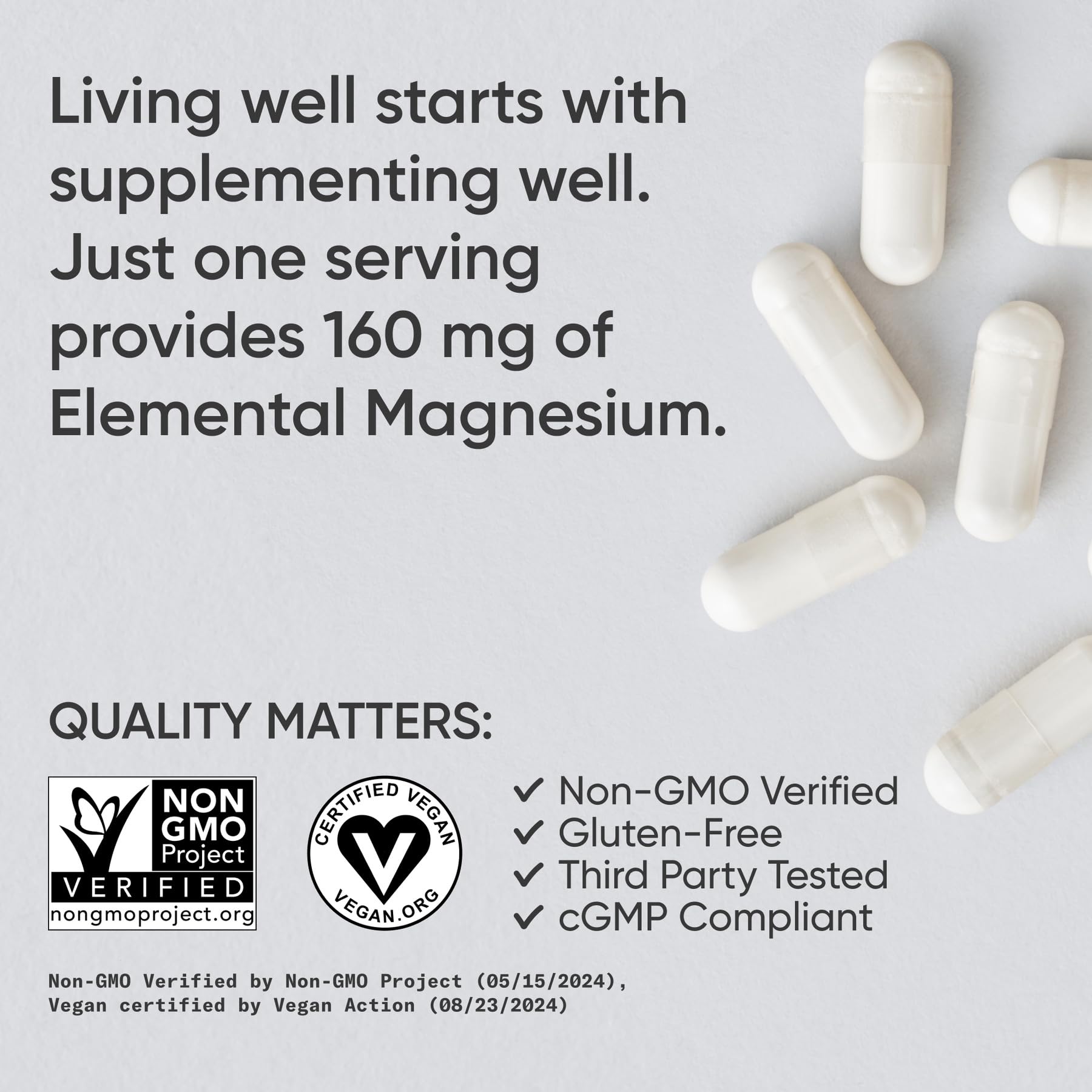 Sports Research Magnesium Glycinate 160mg vegan capsules on a wooden table