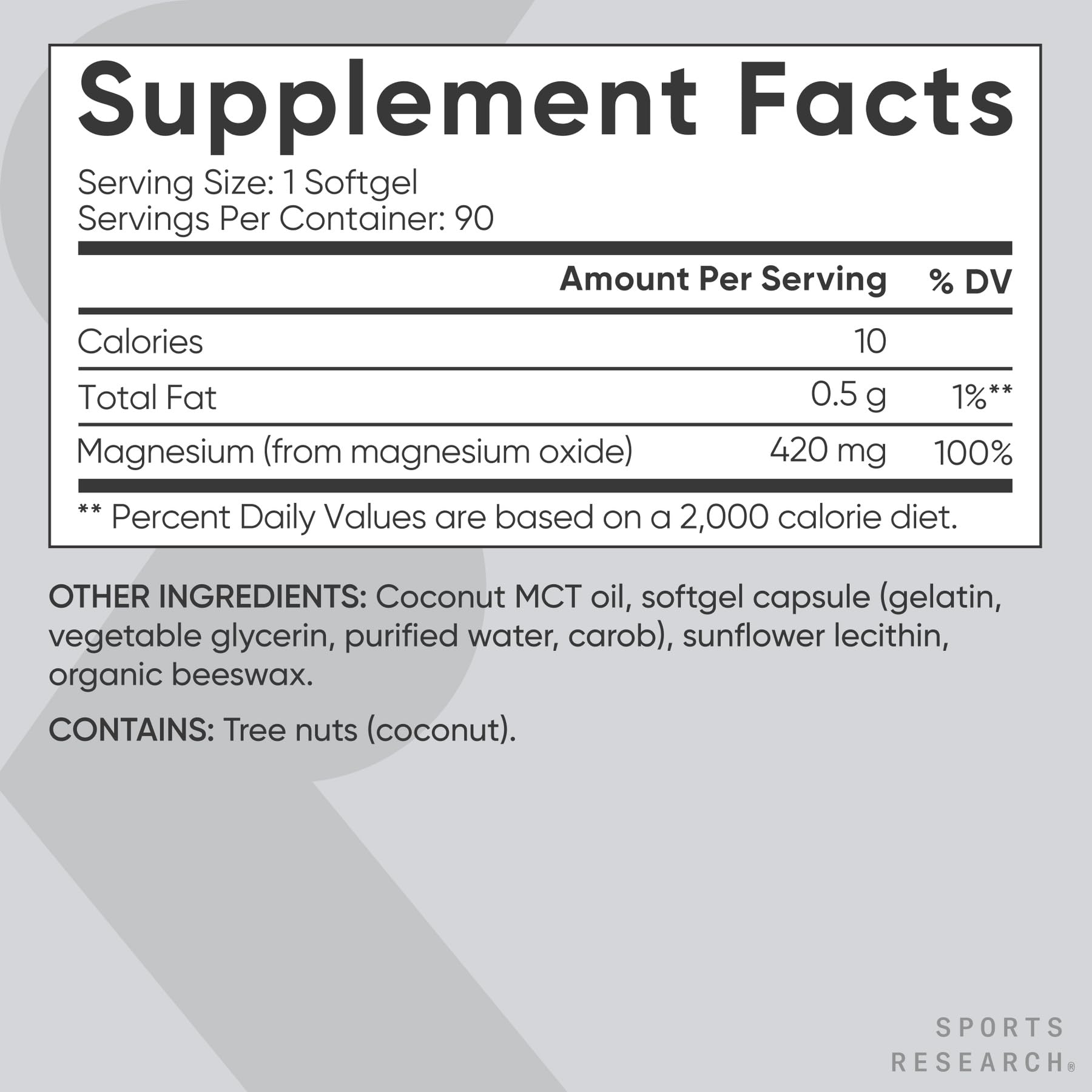 Sports Research Magnesium Supplement bottle with Coconut MCT Oil and Sunflower Lecithin