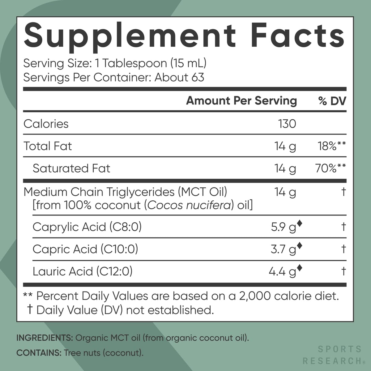Sports Research MCT Oil 907g with a spoon on a wooden table
