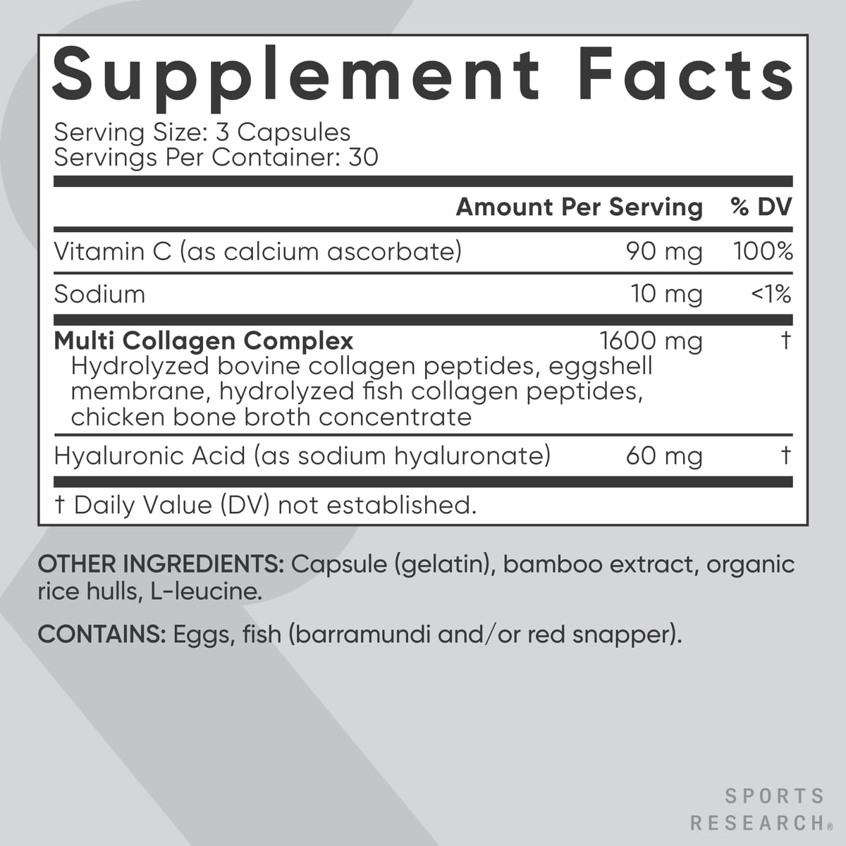 Sports Research Multi Collagen Complex Capsules on a wooden table