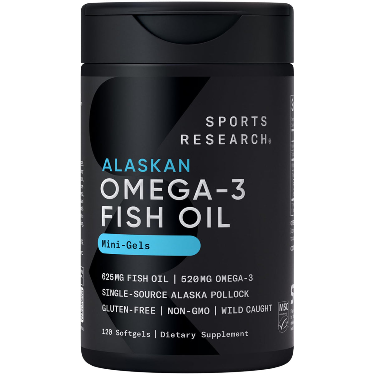 Sports Research Omega-3 Fish Oil Mini Gels 625mg front view