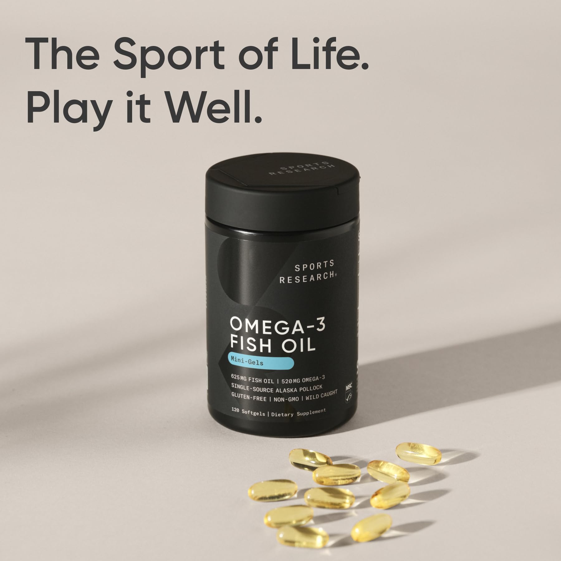 Sports Research Omega-3 Fish Oil Mini Gels opened bottle