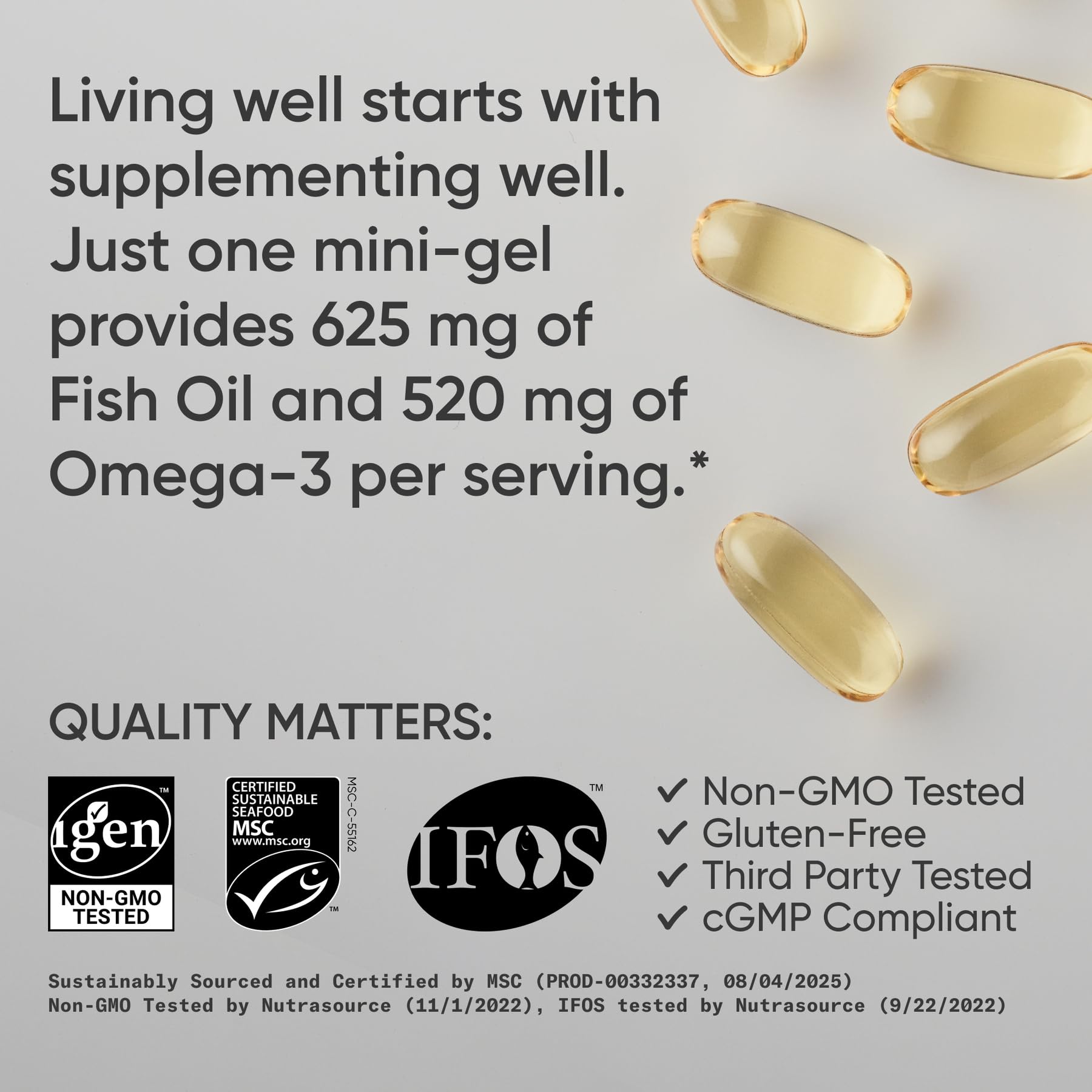 Sports Research Omega-3 Fish Oil Mini Softgels on a wooden table