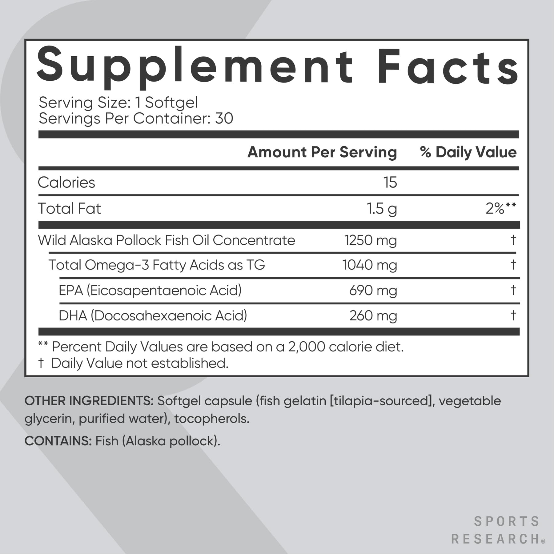 Sports Research Omega-3 Fish Oil softgel packaging details