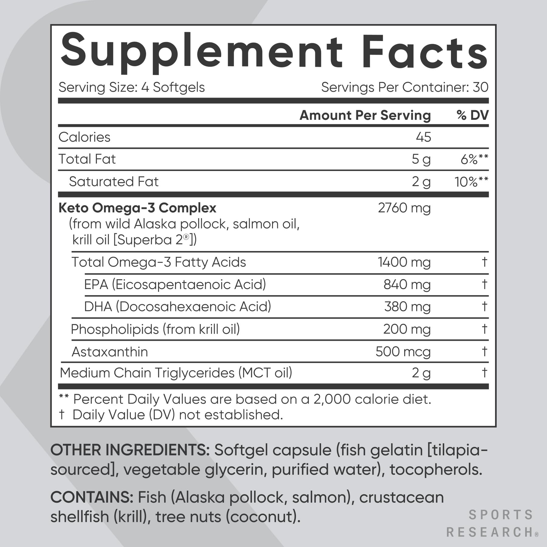 Sports Research Omega-3 Fish Oil Supplement with coconut oil background