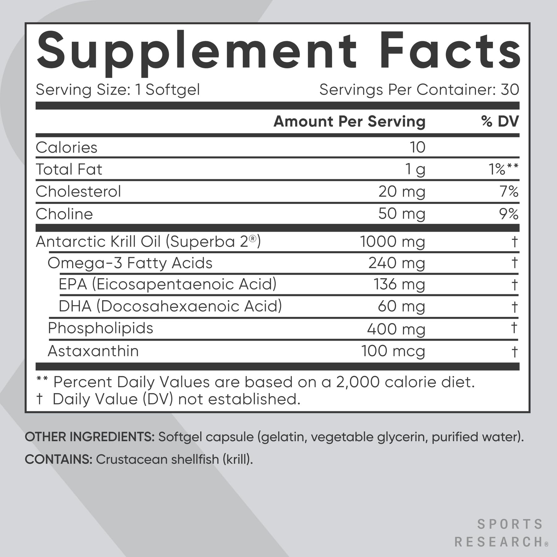 Sports Research Omega-3 Krill Oil Softgels on a table