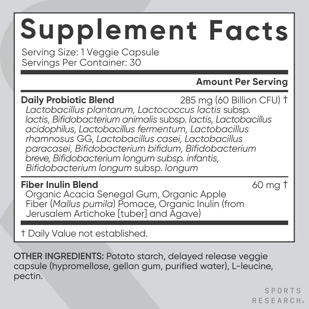 Sports Research Probiotic 60 Billion CFUs capsule in hand