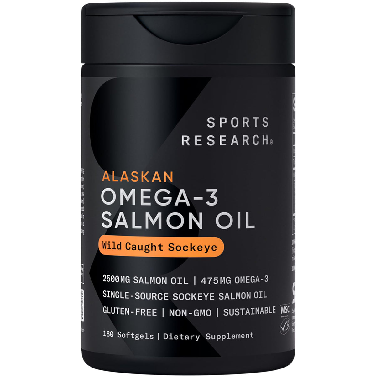 Sports Research Salmon Oil Softgels 2500mg front view
