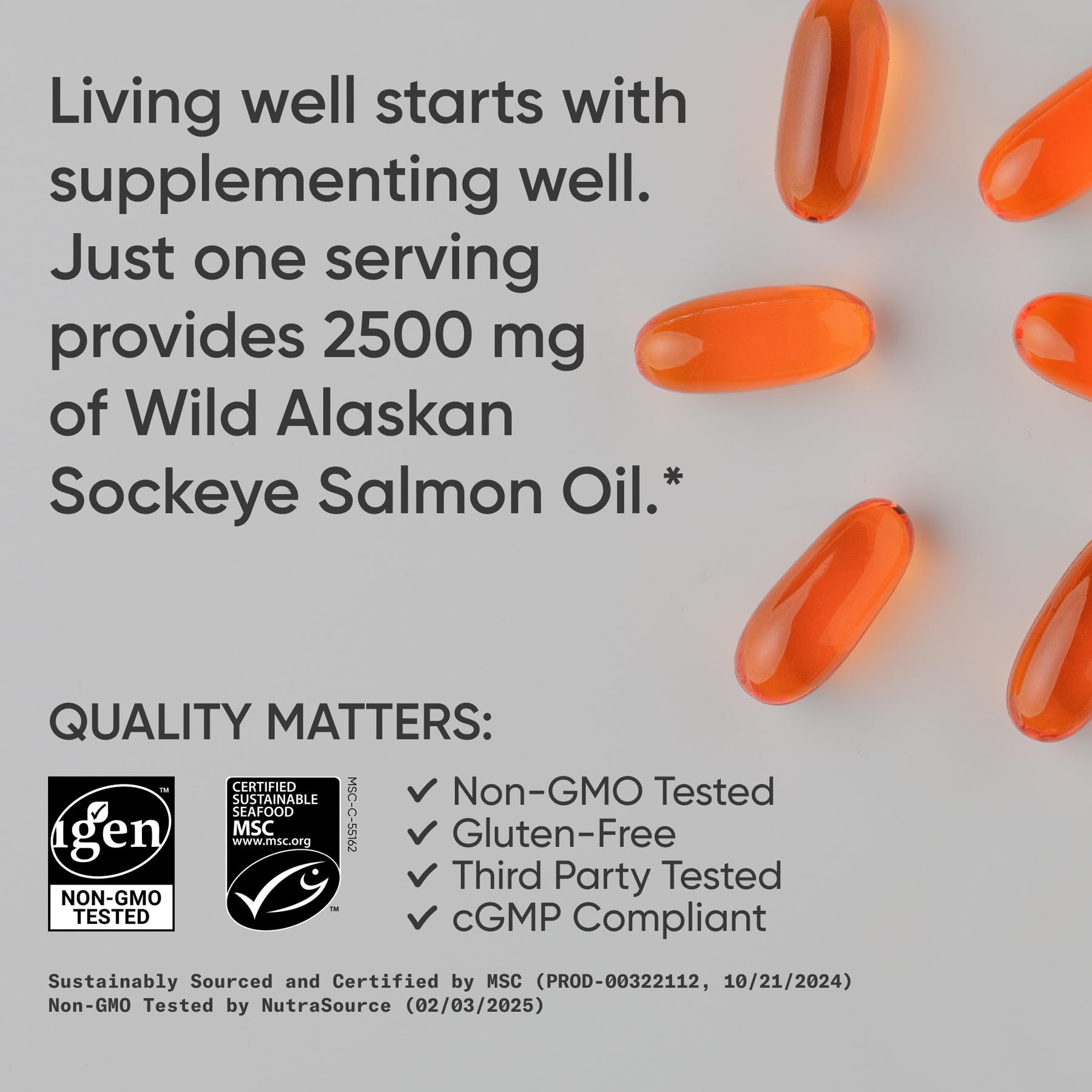 Sports Research Salmon Oil Softgels on a wooden table