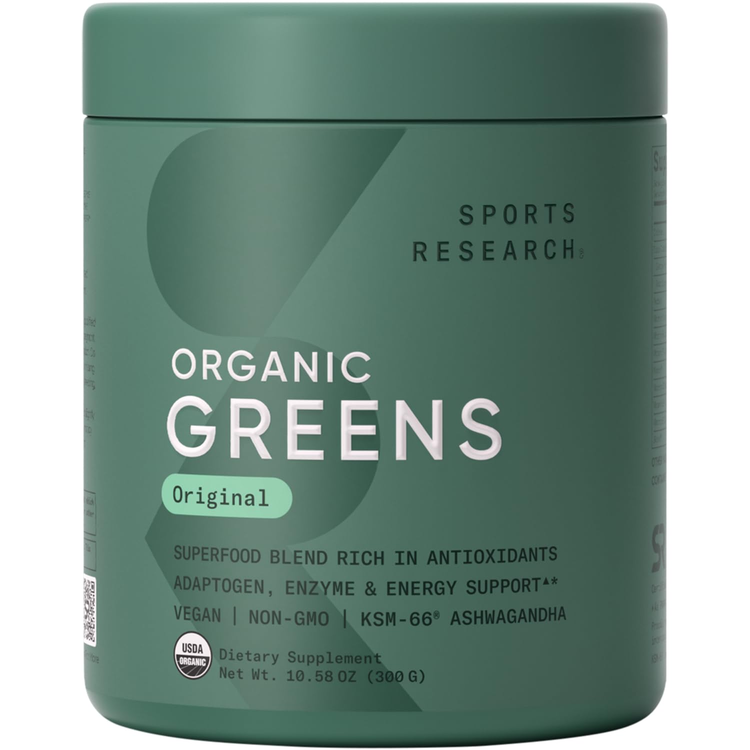 Sports Research Spirulina Greens Powder 390g front view with packaging