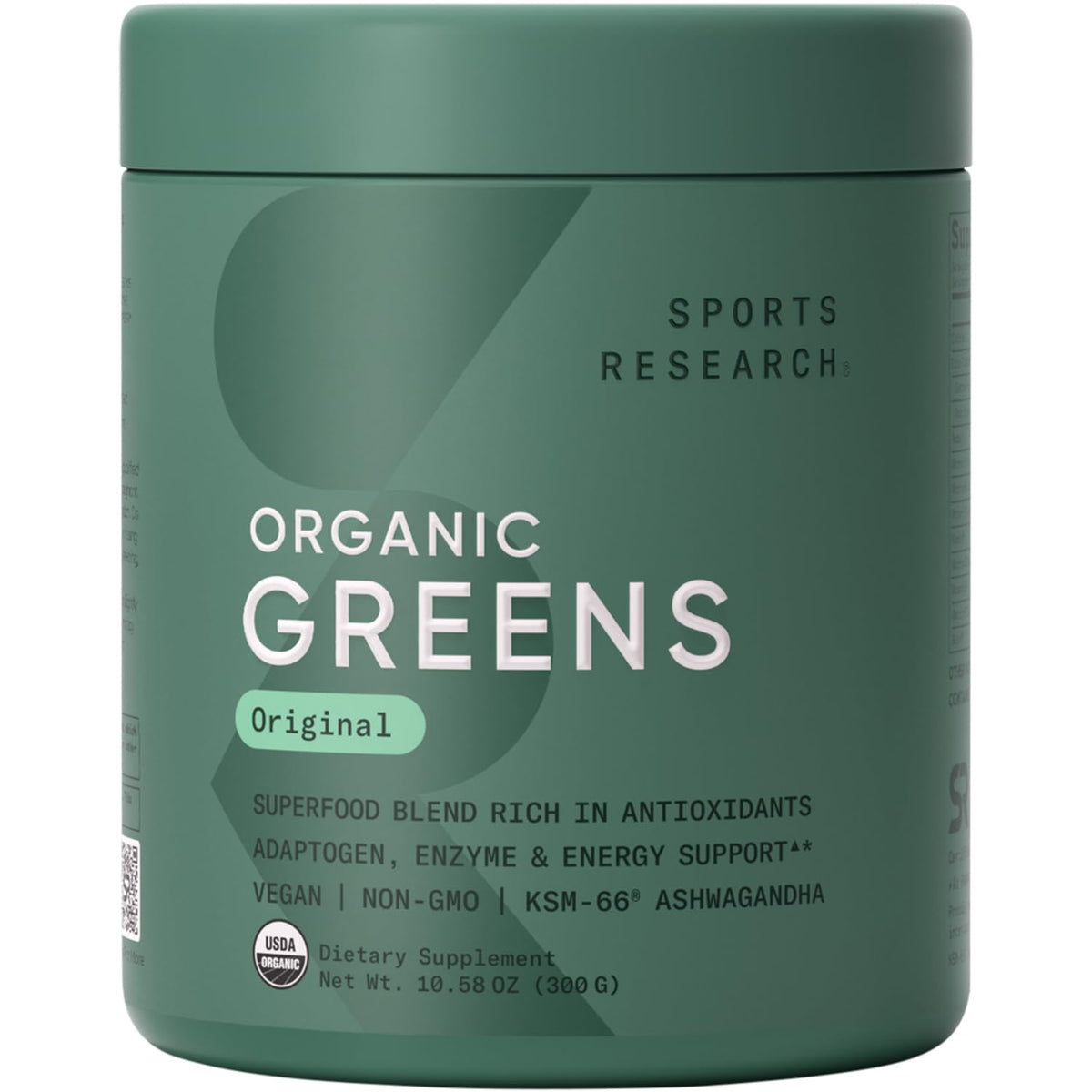 Sports Research Spirulina Greens Powder 390g front view with packaging