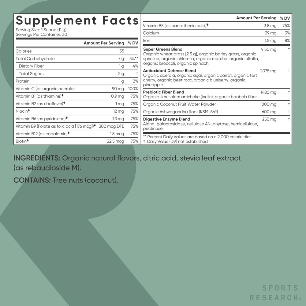 Sports Research Spirulina Greens Powder in Original flavour