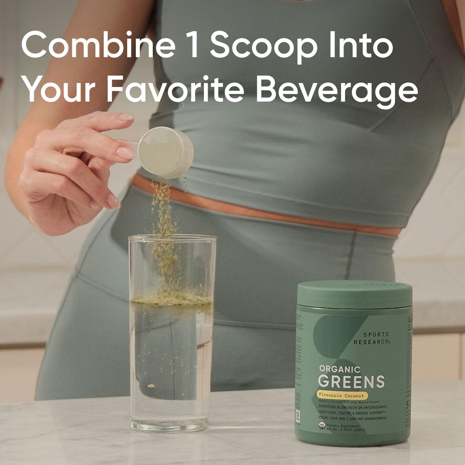 Sports Research Spirulina Super Greens Powder in Pineapple Coconut flavour