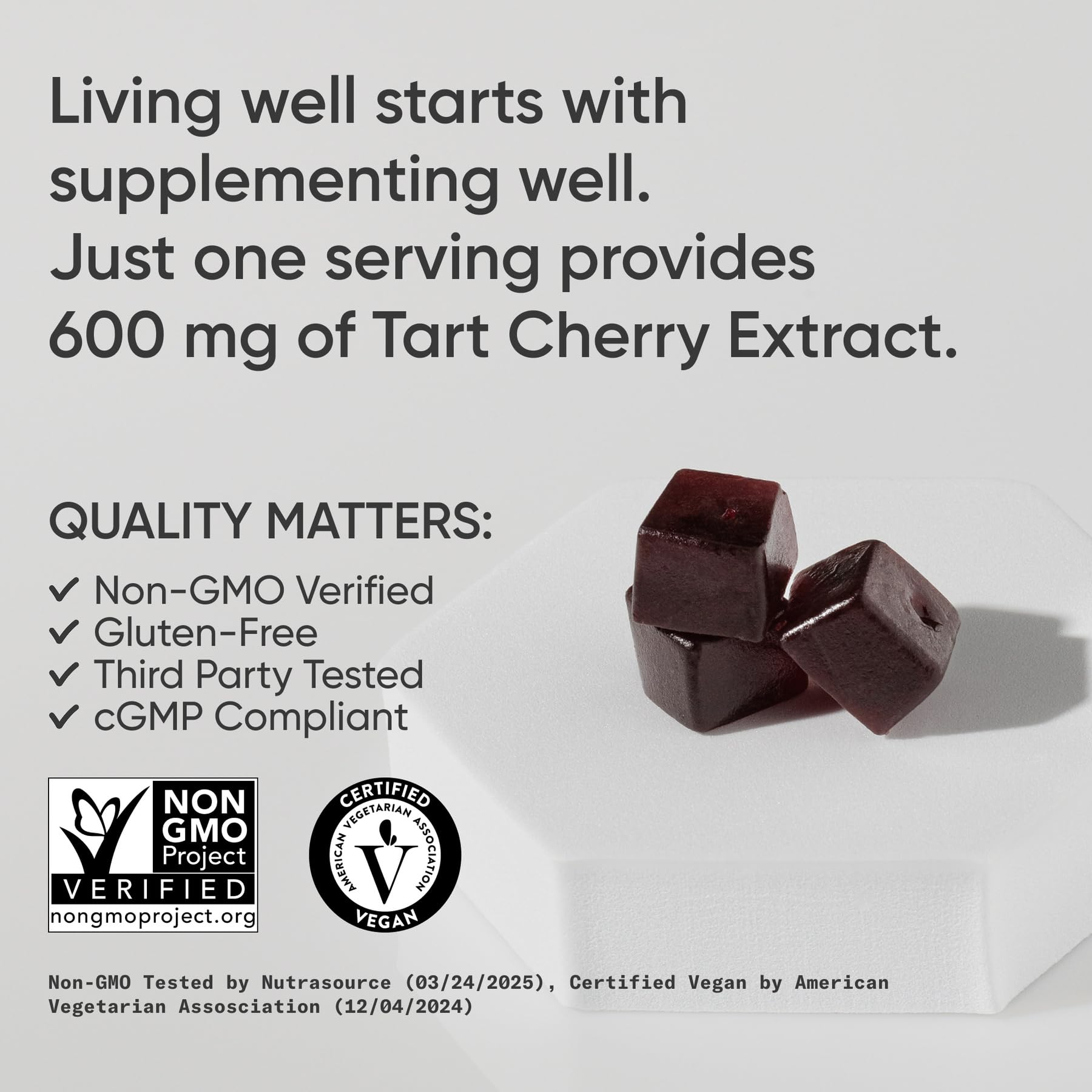 Sports Research Tart Cherry Gummies displayed on a wooden table