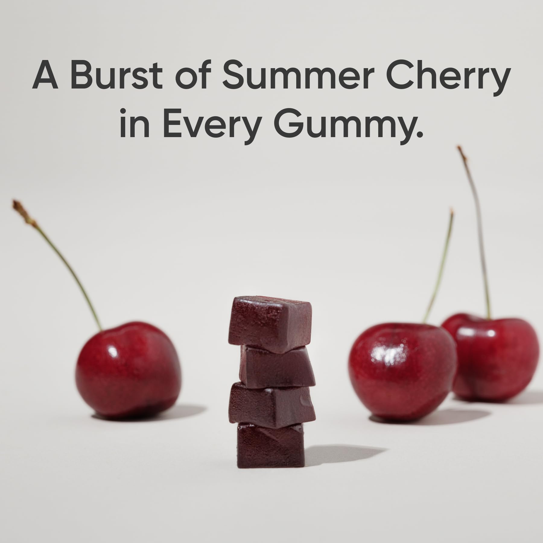 Sports Research Tart Cherry Gummies with fresh cherries in the background