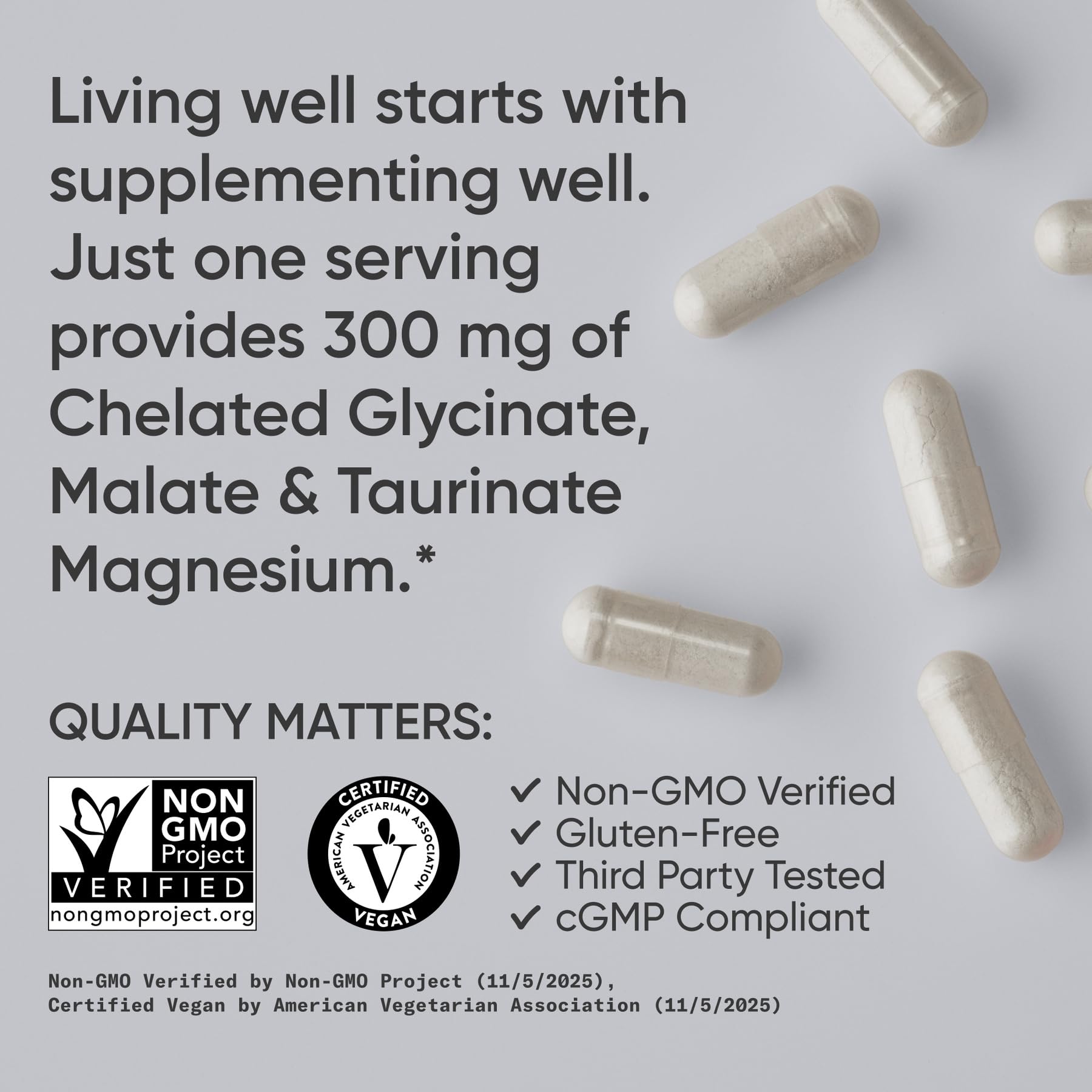 Sports Research Triple Chelated Magnesium Complex 300mg Capsules on wooden table