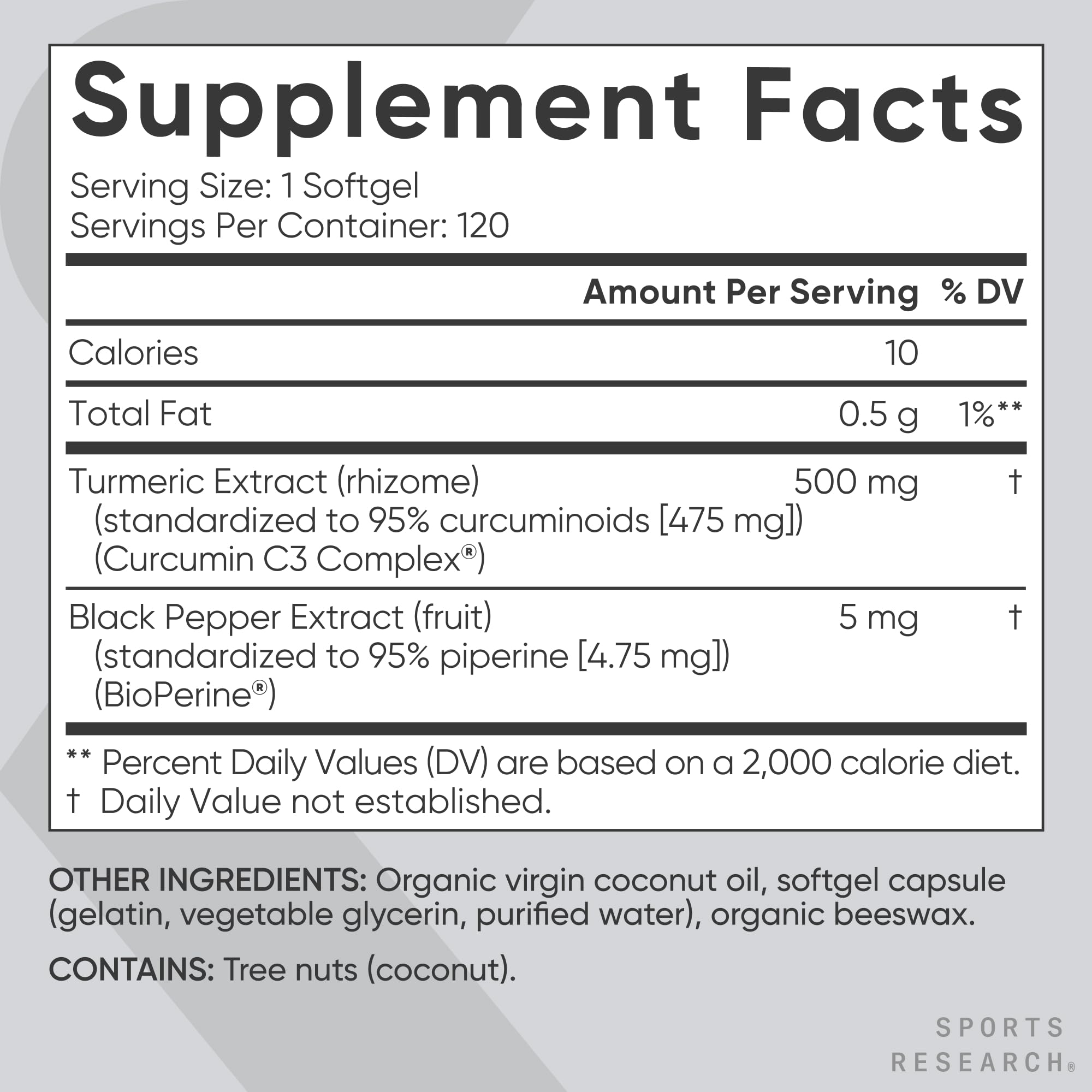 Sports Research Turmeric Curcumin 500mg softgels packaging details