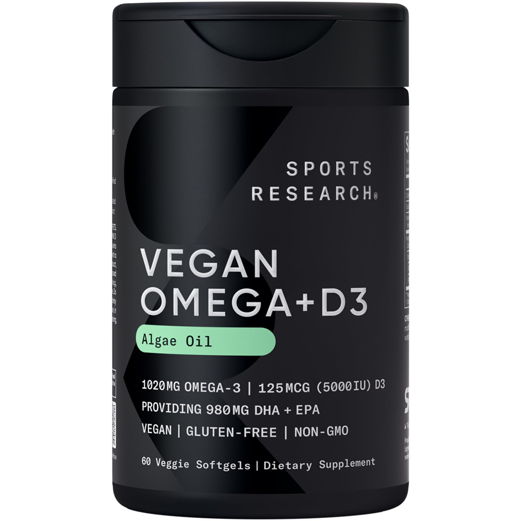 Sports Research Vegan Omega-3 + Vitamin D3 Softgels front view