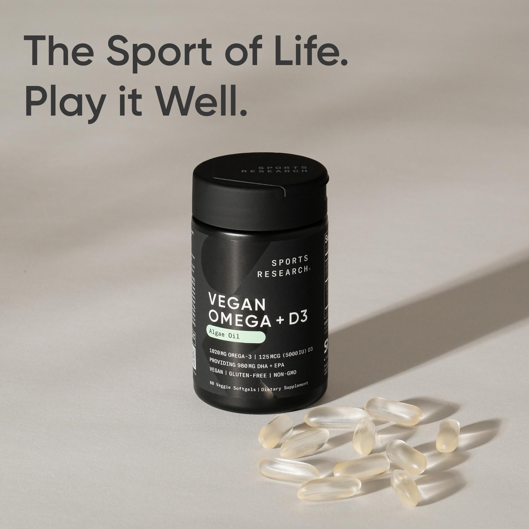 Sports Research Vegan Omega-3 + Vitamin D3 Softgels nutritional information